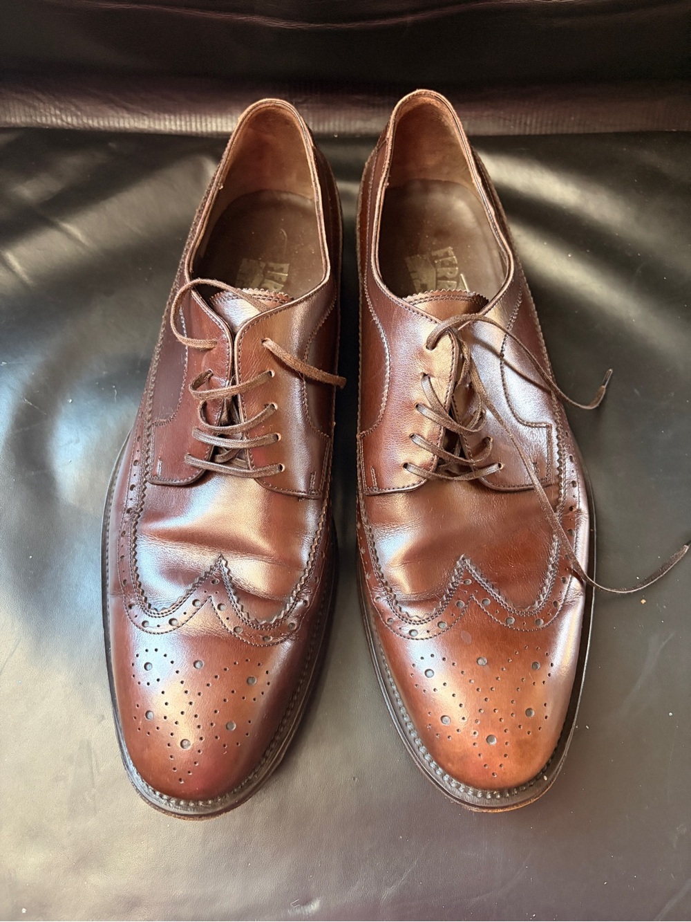 Ferragamo Brown Leather Wingtip Dress Shoes 9.5